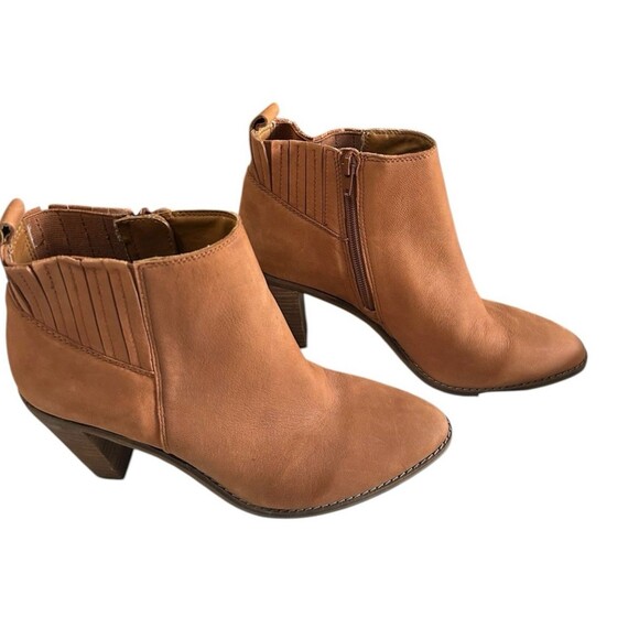Lucky Brand Nesly Leather Cognac Heeled Western Ankle Booties Womens Size 8M - Picture 2 of 13